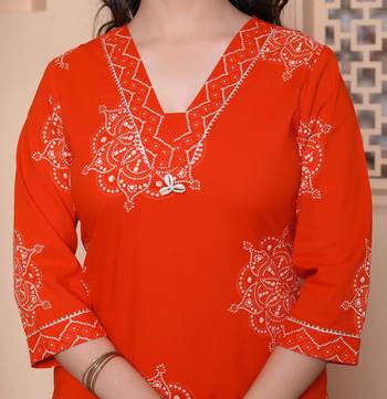  womens orange floral print straight kurta with palazzo 4