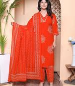  womens floral printed  straight fit kurta with palazzo and dupatta - orange