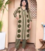  womens straight polka dot  printed green kurta with palazzo