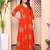 Doriyaan womens orange v-neck printed anarkali style kurta