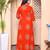 Doriyaan womens orange v-neck printed anarkali style kurta
