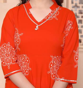 Doriyaan womens orange v-neck printed anarkali style kurta 5