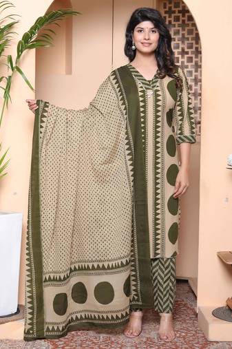  womens polka dot printed v-neck kurta with palazzo and dupatta set