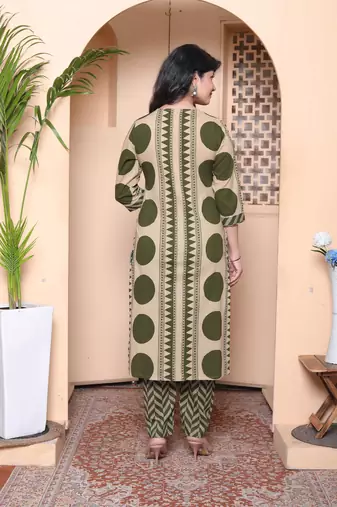  womens polka dot printed v-neck kurta with palazzo and dupatta set