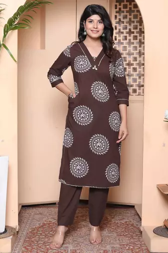  womens brown animal printed kurta with palazzo