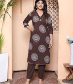  womens brown animal printed kurta with palazzo