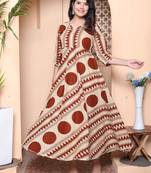 Doriyaan womens brown printed v-neck anarkali kurta