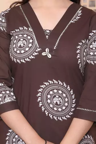 womens brown animal printed kurta with palazzo