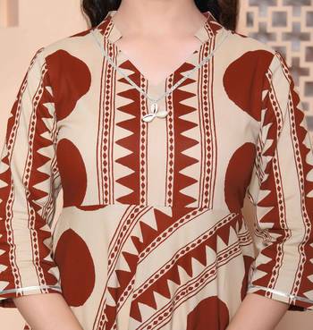 Doriyaan womens brown printed v-neck anarkali kurta 5