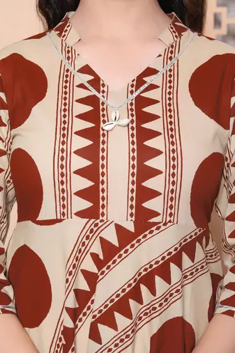 Doriyaan womens brown printed v-neck anarkali kurta