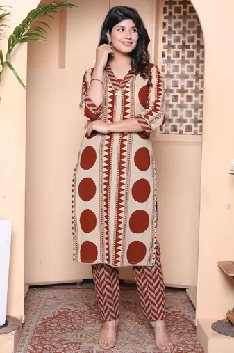  womens brown pure cotton kurta with palazzo set