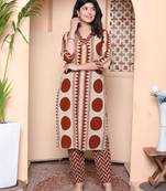  womens brown pure cotton kurta with palazzo set