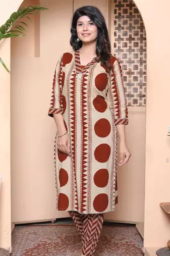  womens brown pure cotton kurta with palazzo set