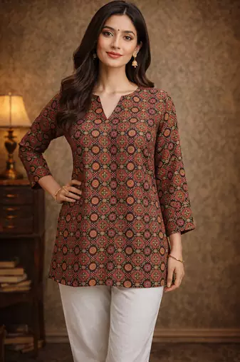 Trending floral digital print muslin silk tunic / stylish short kurti for grilish