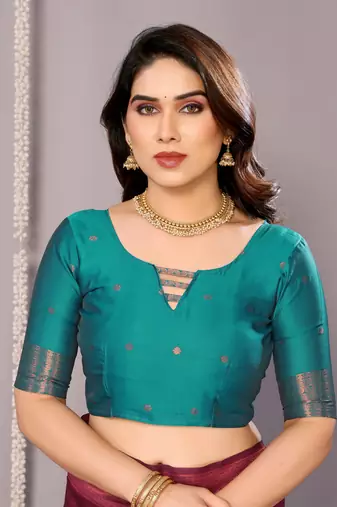 wine silk blend banarasi saree with blouse 