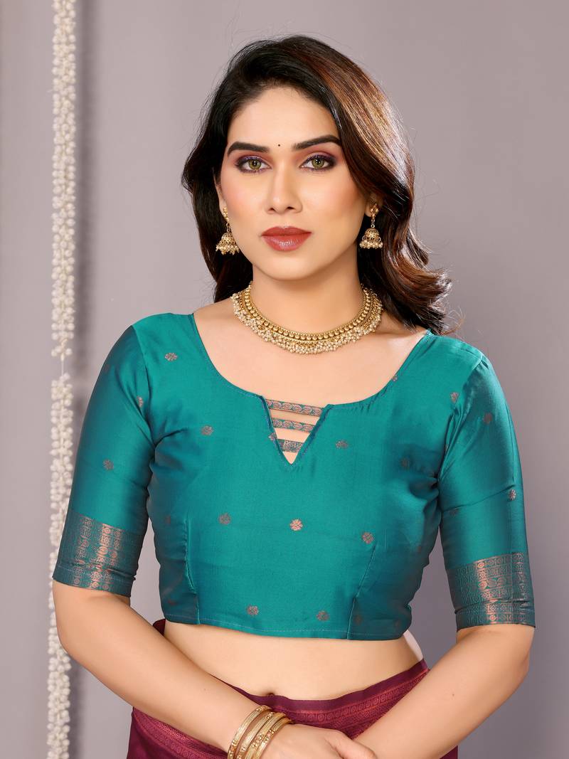 wine soft art silk banarasi saree with blouse 