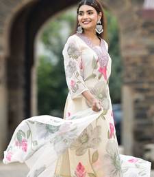 Cream floral printed suit set