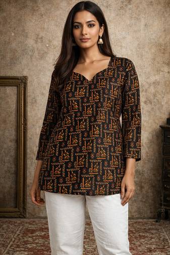 Trending floral digital print muslin silk tunic / stylish short kurti for grilish