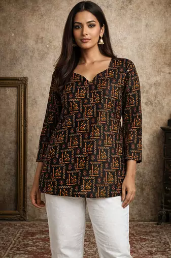 Trending floral digital print muslin silk tunic / stylish short kurti for grilish