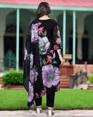 Black floral printed designer suit 4