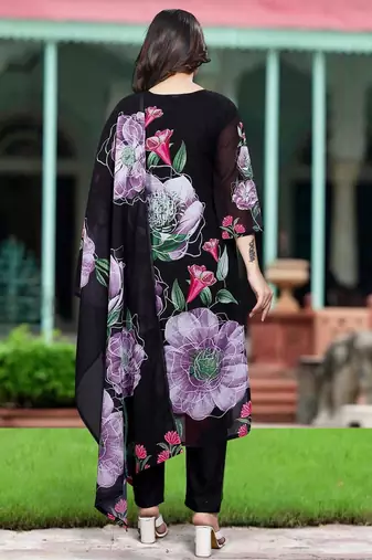 Black floral printed designer suit