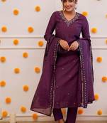 Wine embroidered suit set