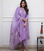 Light-purple embroidered kurta set