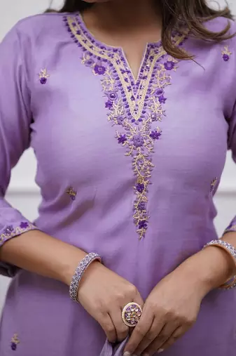 Light-purple embroidered kurta set