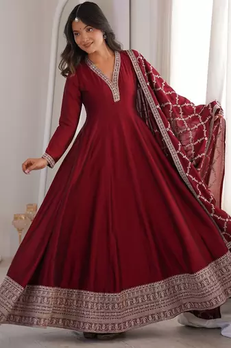 Maroon anarkali gown with dupatta