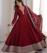 Maroon anarkali gown with dupatta