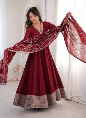 Maroon anarkali gown with dupatta 2