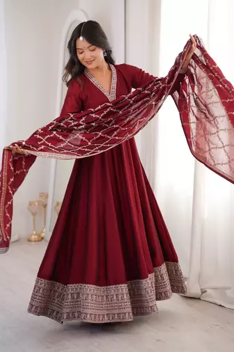 Maroon anarkali gown with dupatta