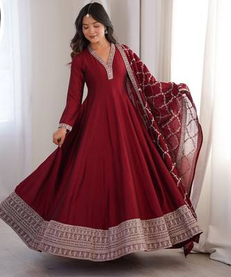 Maroon anarkali gown with dupatta 3