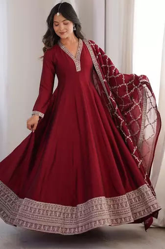 Maroon anarkali gown with dupatta