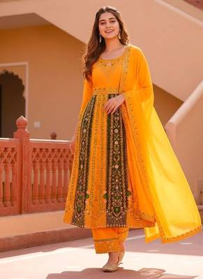 Yellow anarkali with dupatta 2