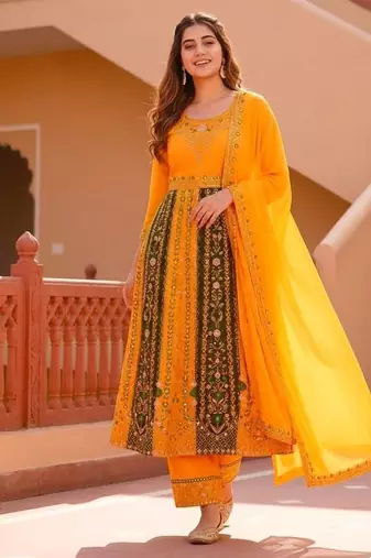 Yellow anarkali with dupatta
