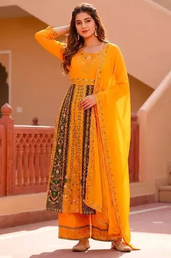 Yellow anarkali with dupatta