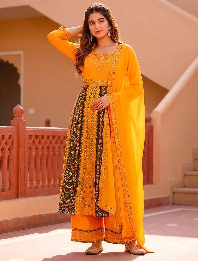 Yellow anarkali with dupatta