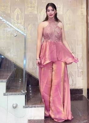 Pink halter palazzo set 1