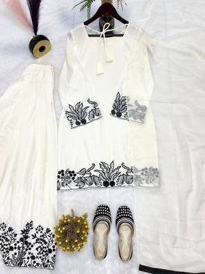 white cotton floral embroidered kurta palazzo set 2