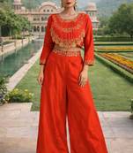 Dark-orange crop top palazzo set