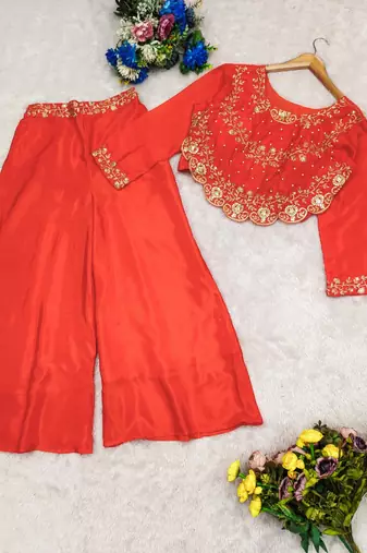 Dark-orange crop top palazzo set