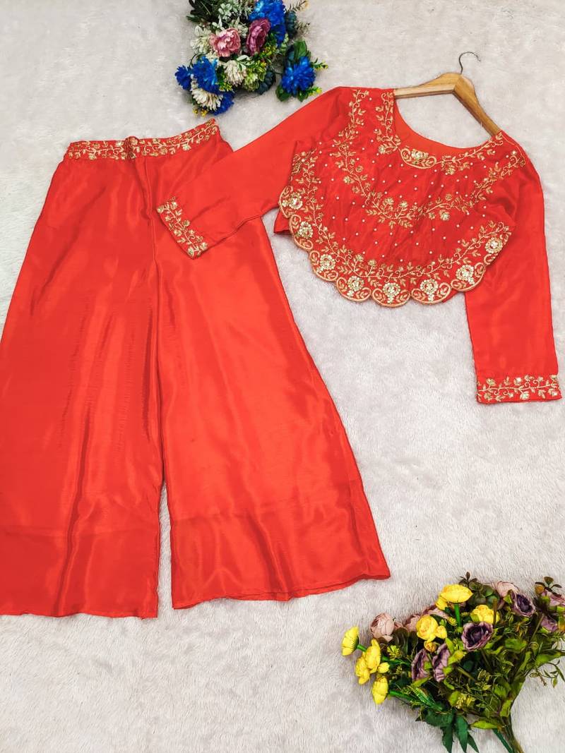 Dark-orange crop top palazzo set