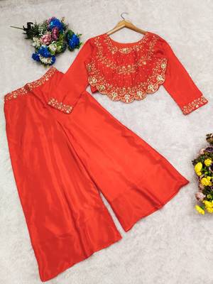 Dark-orange crop top palazzo set 3