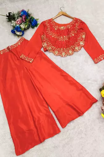 Dark-orange crop top palazzo set
