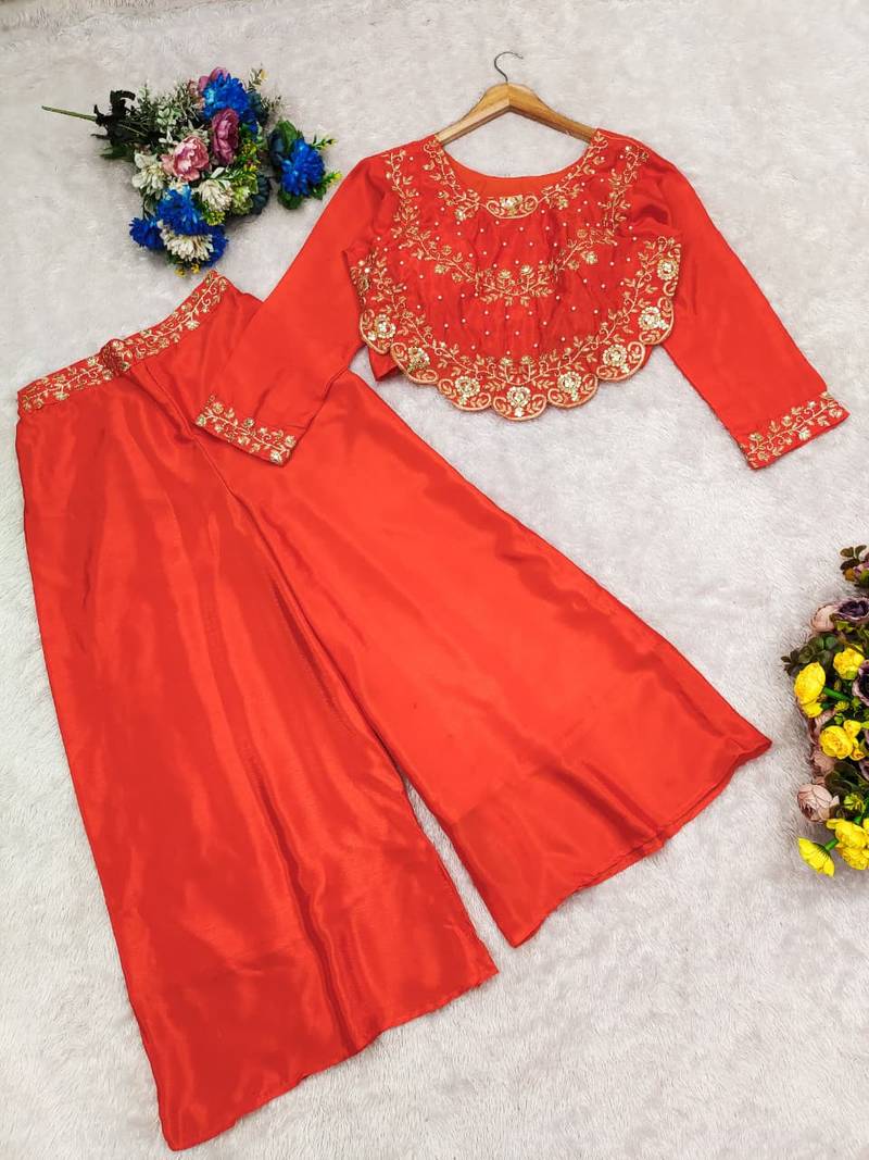 Dark-orange crop top palazzo set