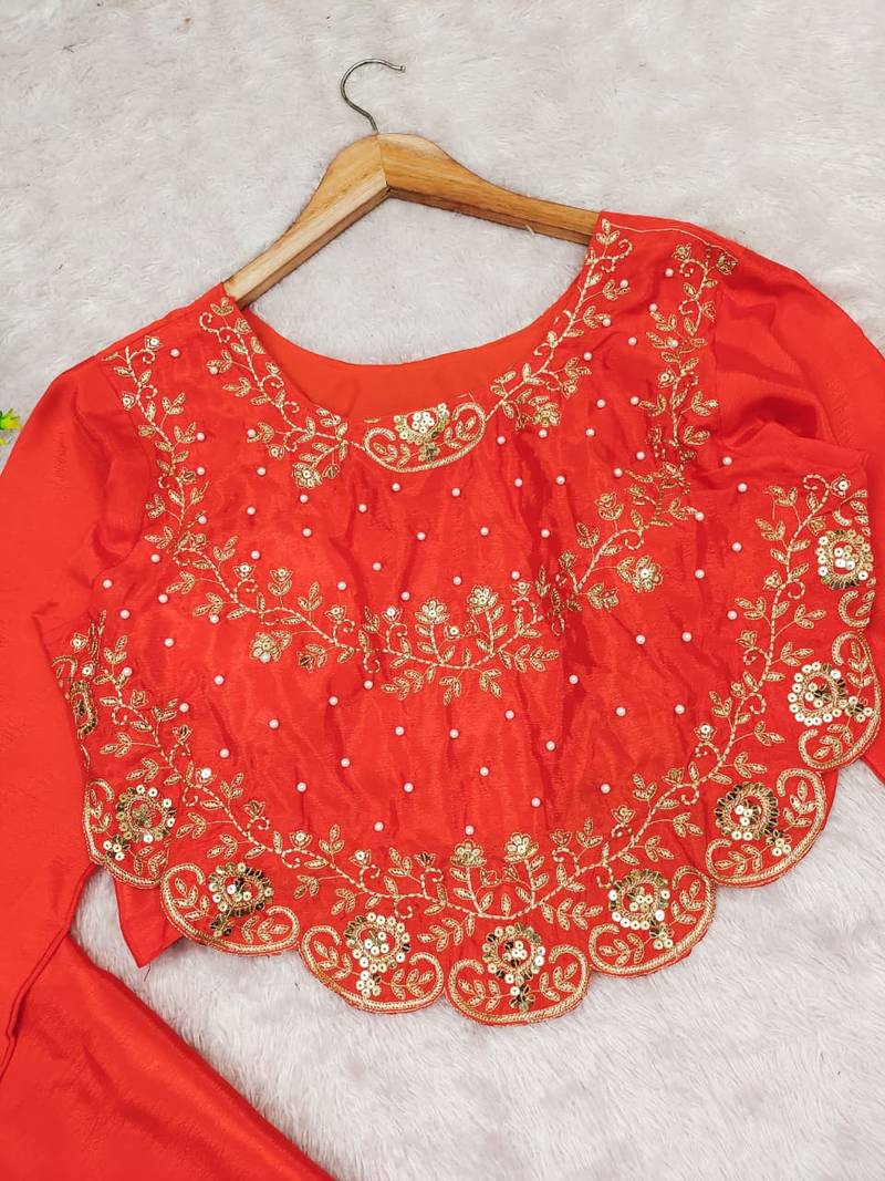 Dark-orange crop top palazzo set