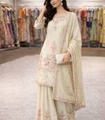 Cream floral embroidered sharara set