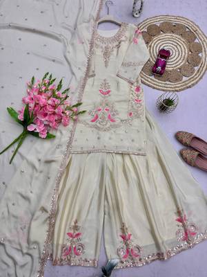 Cream floral embroidered sharara set 4