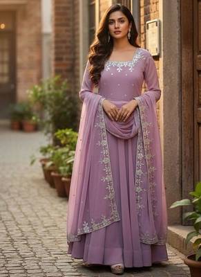 Lavender anarkali suit set 3